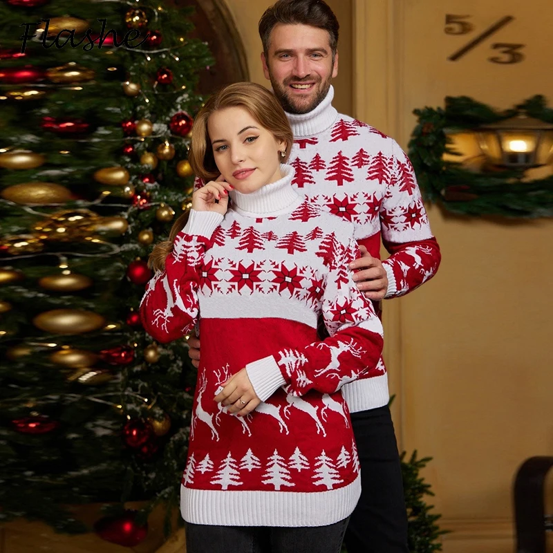 Christmas Couples Matching Sweaters For Women Fashion Turtleneck Warm Long Sleeve Sweater Women Men Unisex Knitted Jumper Red
Christmas Couples Matching Sweaters For Women Fashion Turtleneck Warm Long Sleeve Sweater Women Men Unisex Knitted Jumper Red