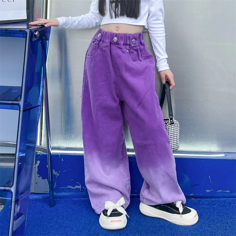 

teenage girls clothing wide leg pants jeans fashion change color bell bottoms hip hop kids capris denim trousers 4 to 14 years