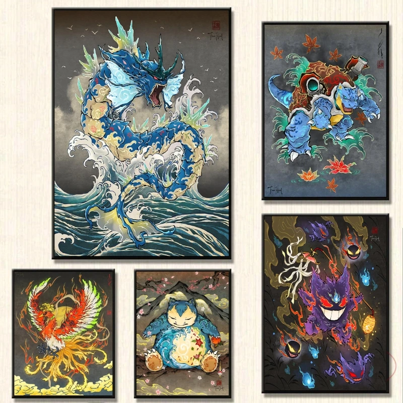 Картина с изображением персонажа из мультфильма Pokemon Gyarados на холсте декоративная