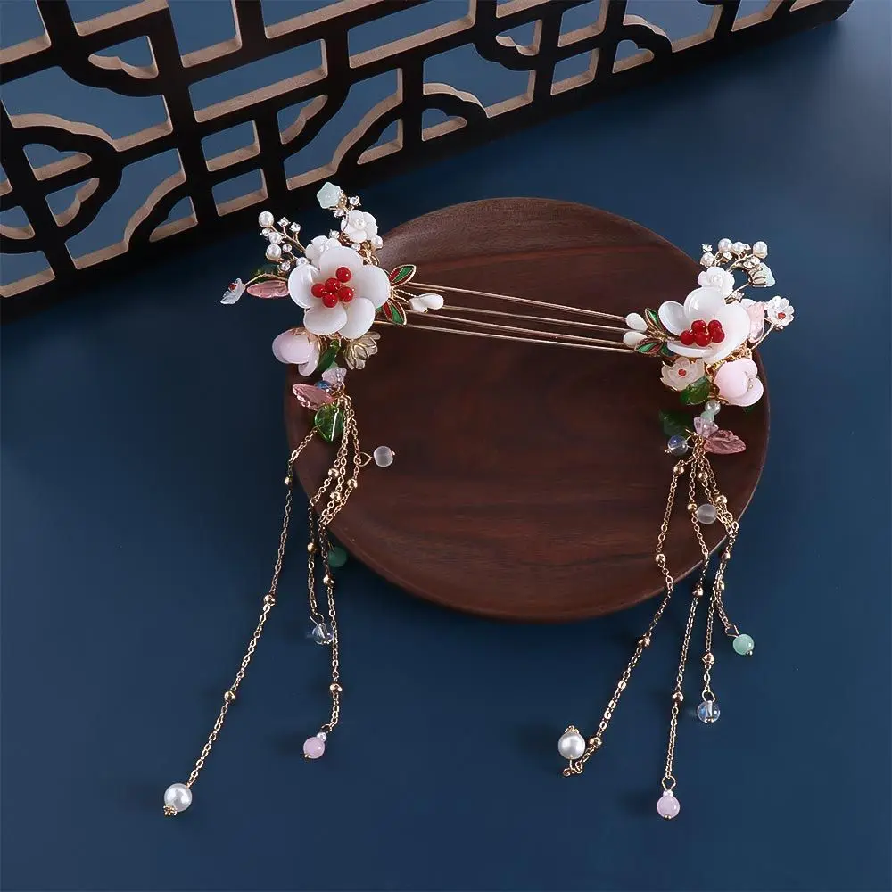 

Elegant Chinese Style Hanfu Ornaments Headpieces Hairpins Faux Jade Flower Hair Sticks