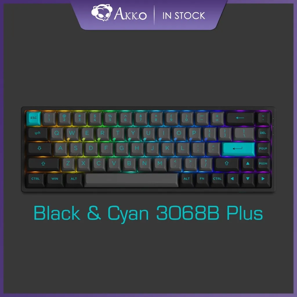 Akko 3068B Plus Black Cyan RGB Backlit Hotswap Wireless Mechanical Gaming Keyboard 68-Key BT 5.0/2.4GHz/Type-C PBT ASA Keycaps
Akko 3068B Plus Black Cyan RGB Backlit Hotswap Wireless Mechanical Gaming Keyboard 68-Key BT 5.0/2.4GHz/Type-C PBT ASA Keycaps