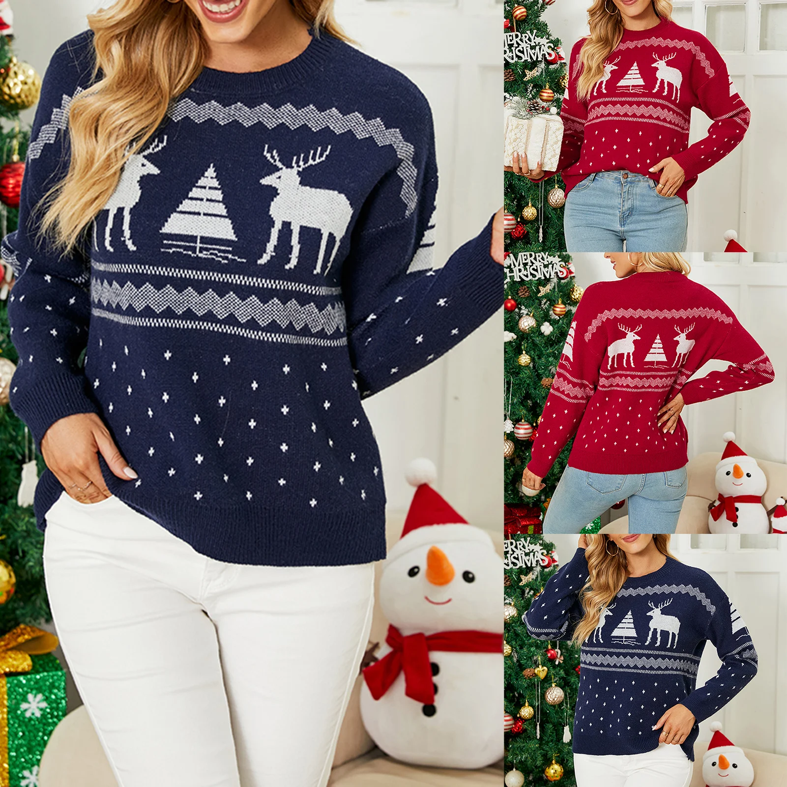 

Christmas Tree Elk Knit Loose Women Sweater Winter Fashion Warm Pullover Sweaters Tops Casual Lady Chic Womens Clothing Y2k 2023