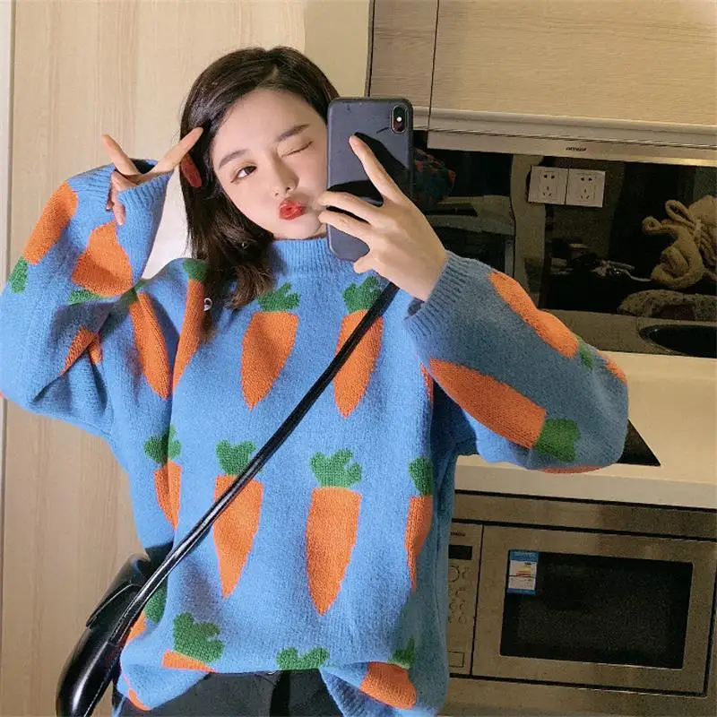 Women's Cozy Carrot Print Sweater Cute Cartoon Crew Neck Long Sleeve Oversized Pullover Jumper Fall Winter Knit Tops /
Women's Cozy Carrot Print Sweater Cute Cartoon Crew Neck Long Sleeve Oversized Pullover Jumper Fall Winter Knit Tops /