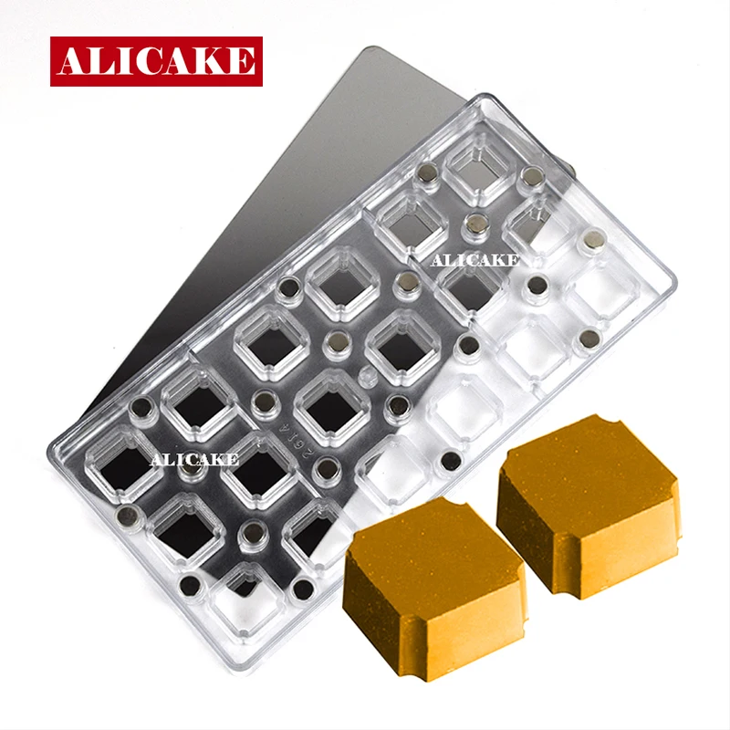 

Square Polycarbonate Chocolate Molds 18 Cavity Forms Professional Magnat Mold Cake Decoration Pastry Confectionery Tools