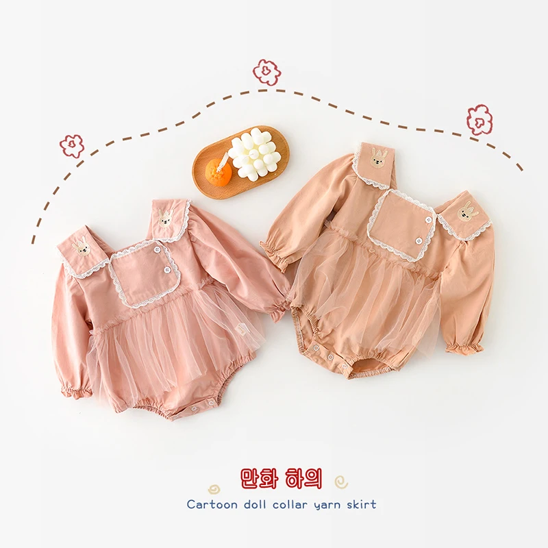 Korean Baby Girl Long Sleeve Romper Newborn Infant Lace Doll Collar Rabbit Embroidery Gauze Skirt Bag Fart Clothes Kids Jumpsuit
Korean Baby Girl Long Sleeve Romper Newborn Infant Lace Doll Collar Rabbit Embroidery Gauze Skirt Bag Fart Clothes Kids Jumpsuit