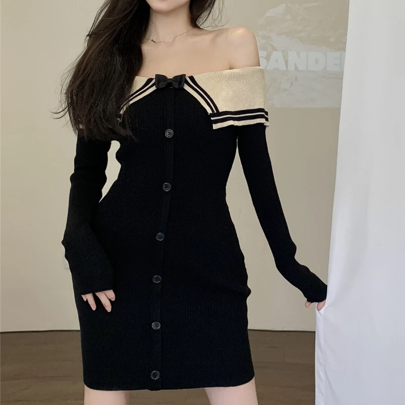 Slash Neck Knitted Dress Woman Korean Fashion Off Shoulder Long Sleeve Single-breasted Butterfly Dresses Female Dropshipping
Slash Neck Knitted Dress Woman Korean Fashion Off Shoulder Long Sleeve Single-breasted Butterfly Dresses Female Dropshipping
