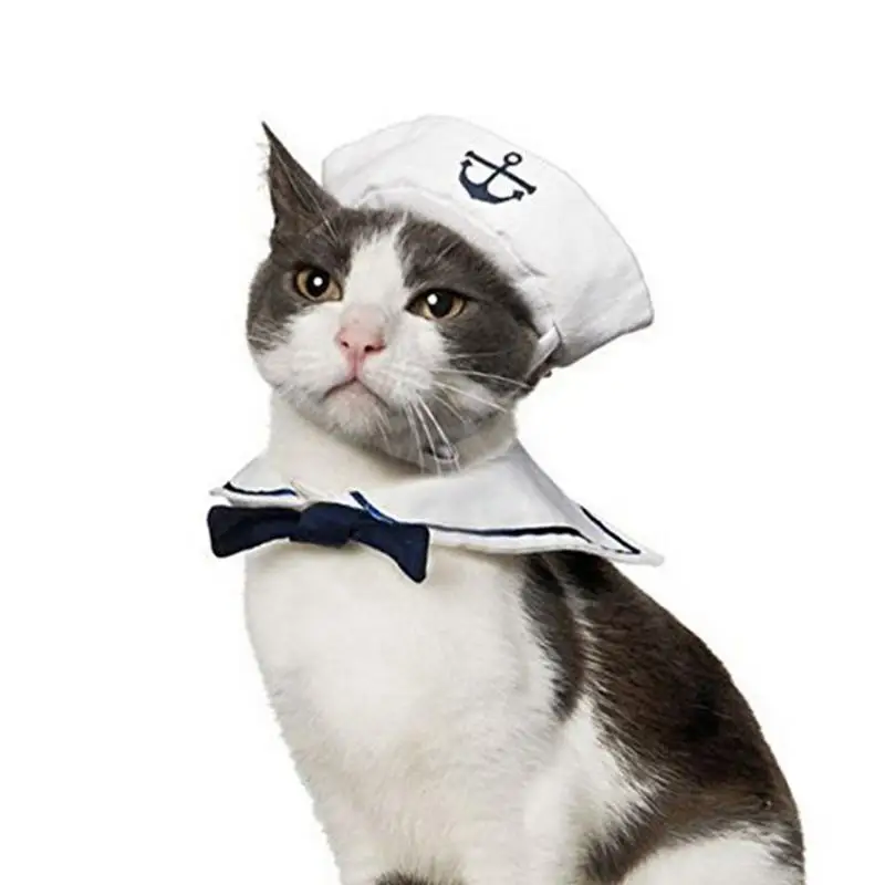 

2018 Lovely Stylish Navy And Sailor Style Hat Plus Scarf Suit For Dogs And Cats Pet Cap And Cape Navy Cloak
