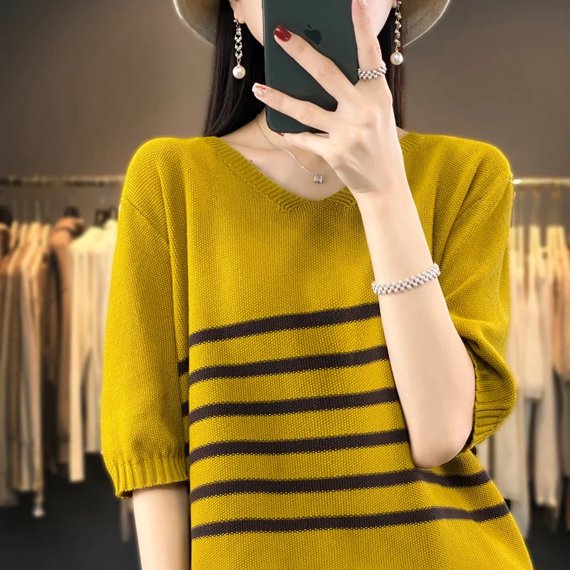 Summer Soft Cotton Striped T-shirt Oversize for Women 2023 Classic Simple Women's Short Sleeve Tee Shirt with Stripes Top
Summer Soft Cotton Striped T-shirt Oversize for Women 2023 Classic Simple Women's Short Sleeve Tee Shirt with Stripes Top