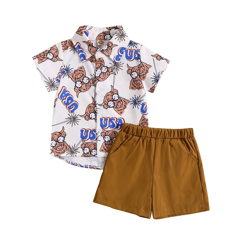 Kids Boys Summer Outfits Bull Head Print Short Sleeve Button Shirt and Elastic Shorts Clothing Set
Kids Boys Summer Outfits Bull Head Print Short Sleeve Button Shirt and Elastic Shorts Clothing Set