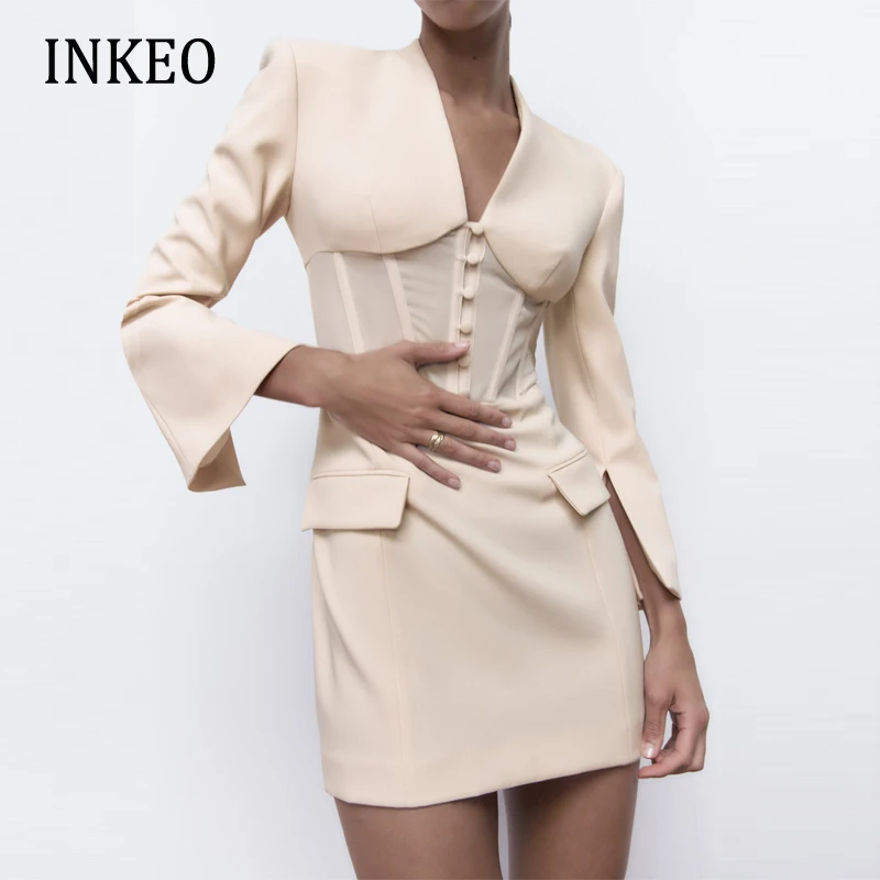 Sexy Women Corsetry blazer dress Bodycon 2022 Autumn Fashion V-neck Long sleeves tied Mini dress Ladies Vestidos INEKO 2D121
Sexy Women Corsetry blazer dress Bodycon 2022 Autumn Fashion V-neck Long sleeves tied Mini dress Ladies Vestidos INEKO 2D121