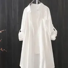 White Shirt Women 2023 Spring Summer Korean Fashion Simple Solid Color Long Shirts Lady Loose Breathable Midi Shirt and Blouse