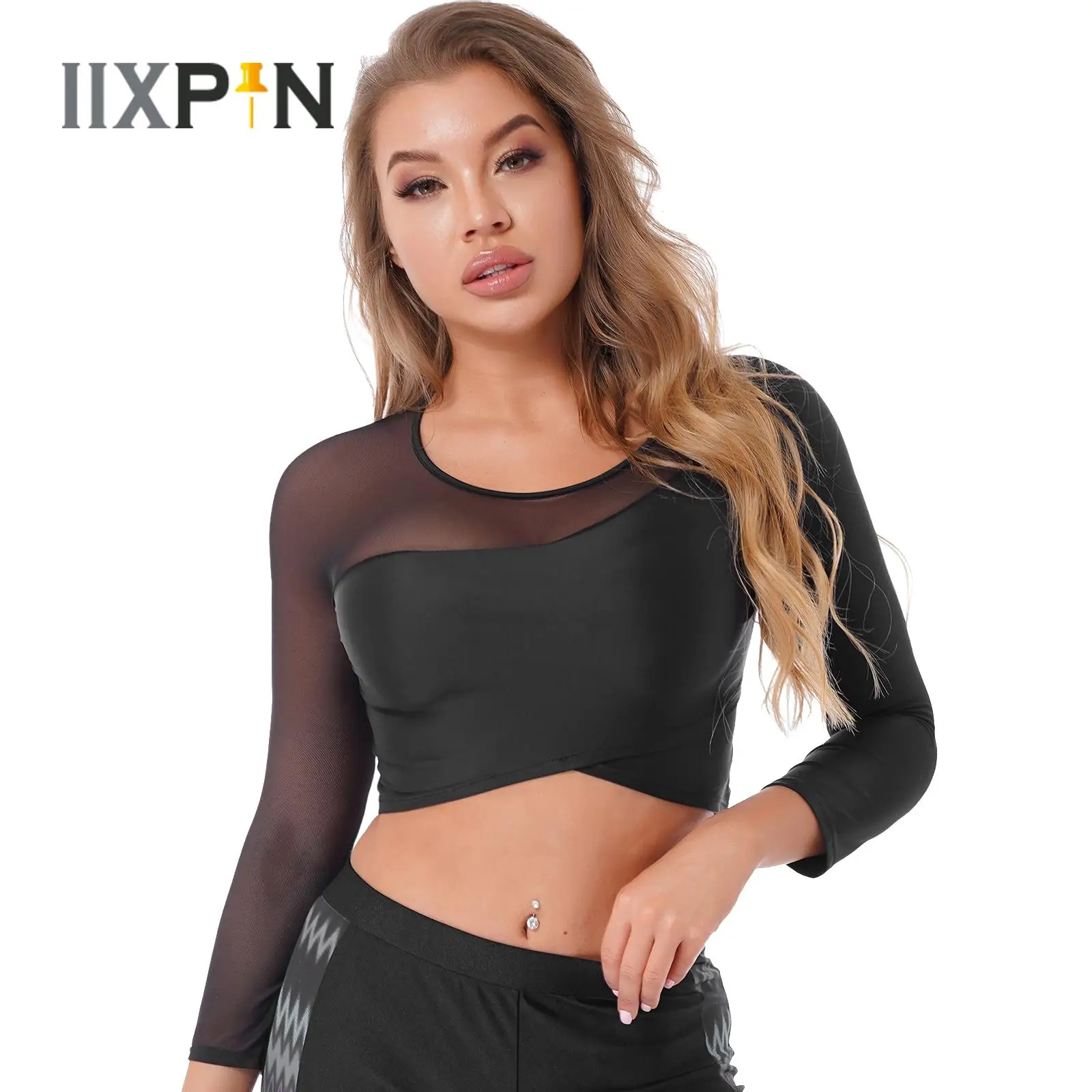 Womens Ballet Lyrical Dance Costumes 3/4 Sleeve Sheer Mesh Splice Crop Top Asymmetrical Yoga Gymnastics Sports leotard Dancewear
Womens Ballet Lyrical Dance Costumes 3/4 Sleeve Sheer Mesh Splice Crop Top Asymmetrical Yoga Gymnastics Sports leotard Dancewear
