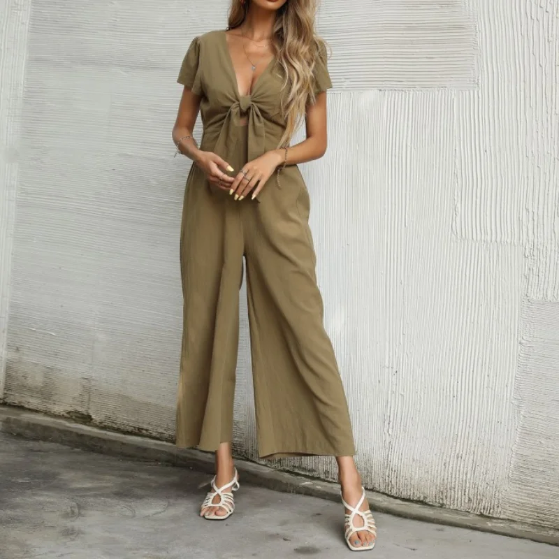 Sexy V-Neck Solid Color Women Jumpsuits Short Sleeve Bandage Casual Commute Playsuits Summer New Fashion Bodysuit Wide Leg Pants
Sexy V-Neck Solid Color Women Jumpsuits Short Sleeve Bandage Casual Commute Playsuits Summer New Fashion Bodysuit Wide Leg Pants