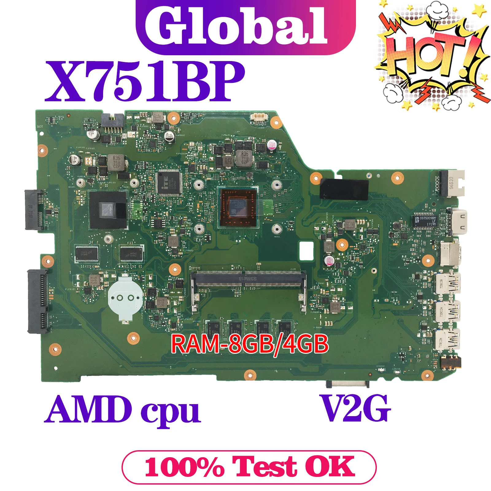 Материнская плата KEFU X751B X751BP F751BP A751BP K751BP стандартная ЦПУ 4 ГБ/8 ГБ-ОЗУ V2G