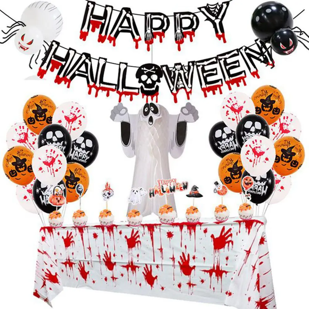 A Set Of Halloween Latex Balloon Suit Terror Blood Banner Ghost Spider Skull Pumpkin Tablecloth Happy Hallween Party Decoration
A Set Of Halloween Latex Balloon Suit Terror Blood Banner Ghost Spider Skull Pumpkin Tablecloth Happy Hallween Party Decoration