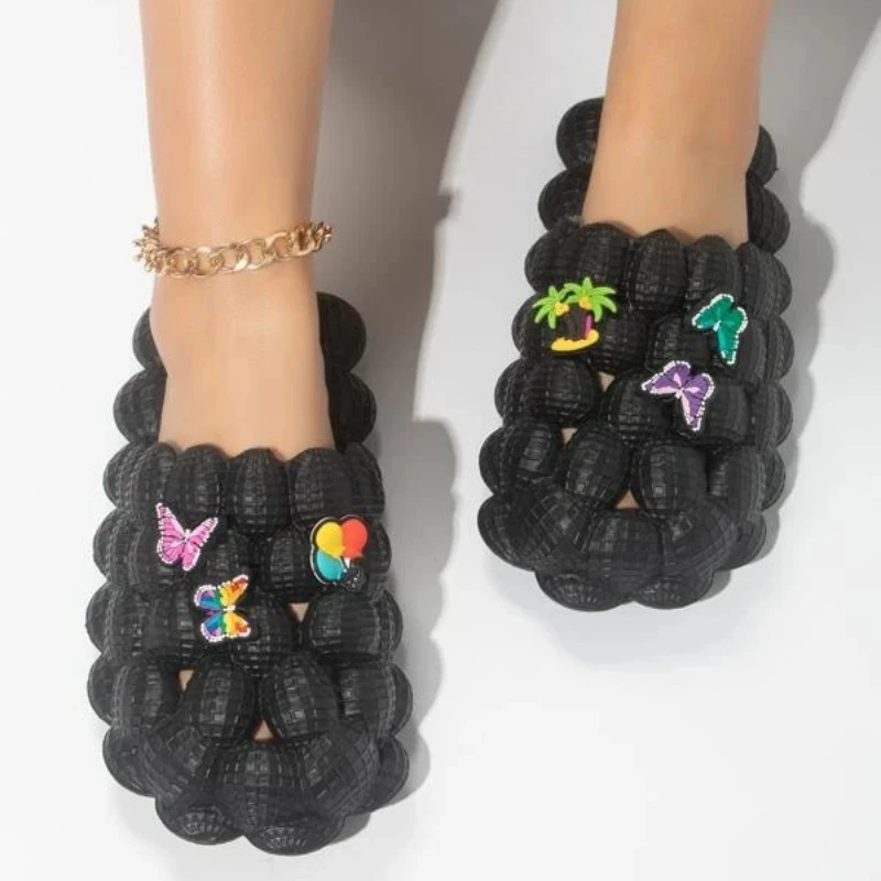 

2023 Butterfly Strawberry Tree Decor Women Clogs Beach Slides Summer Men Slipper Unisex Shoes Outside Black Sandal Large size 48