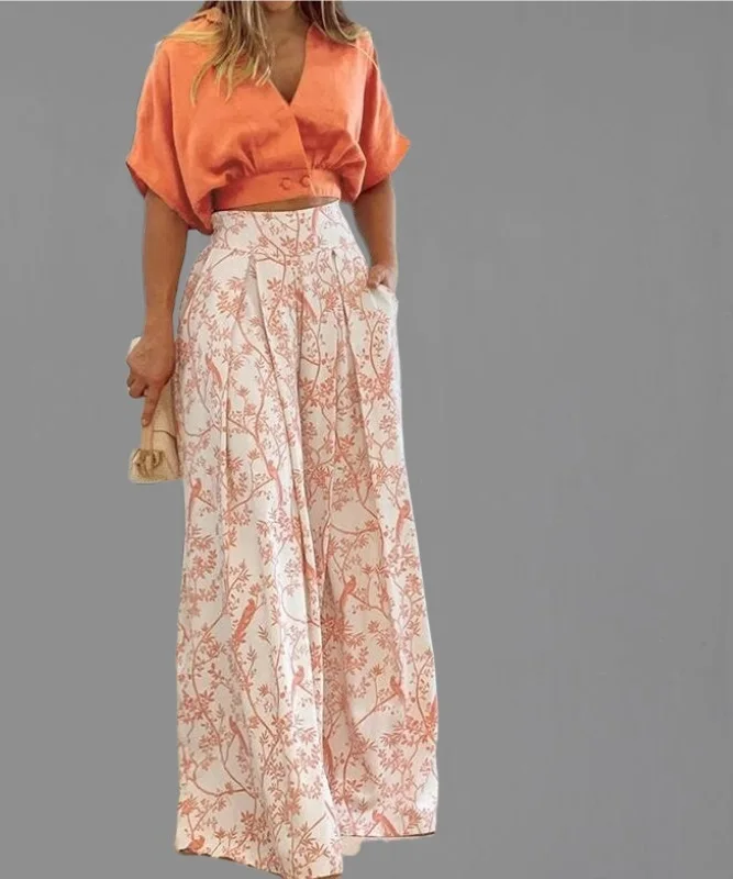2022 Summer Womens Elgant Floral Print Wide Leg Pant High Streetwear Two Piece Sets Sexy Mid Sleeve Shirt Outfits
2022 Summer Womens Elgant Floral Print Wide Leg Pant High Streetwear Two Piece Sets Sexy Mid Sleeve Shirt Outfits