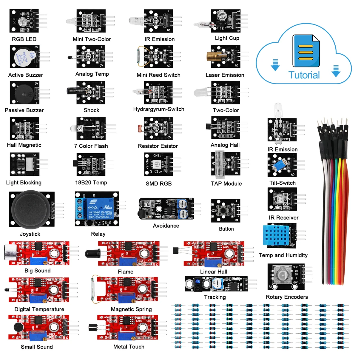 

For Arduino Sensor Modules 37 in 1 Sensors Starter DIY Kit for UNO R3, for MEGA2560,for Raspberry Pi with Box and Tutorial