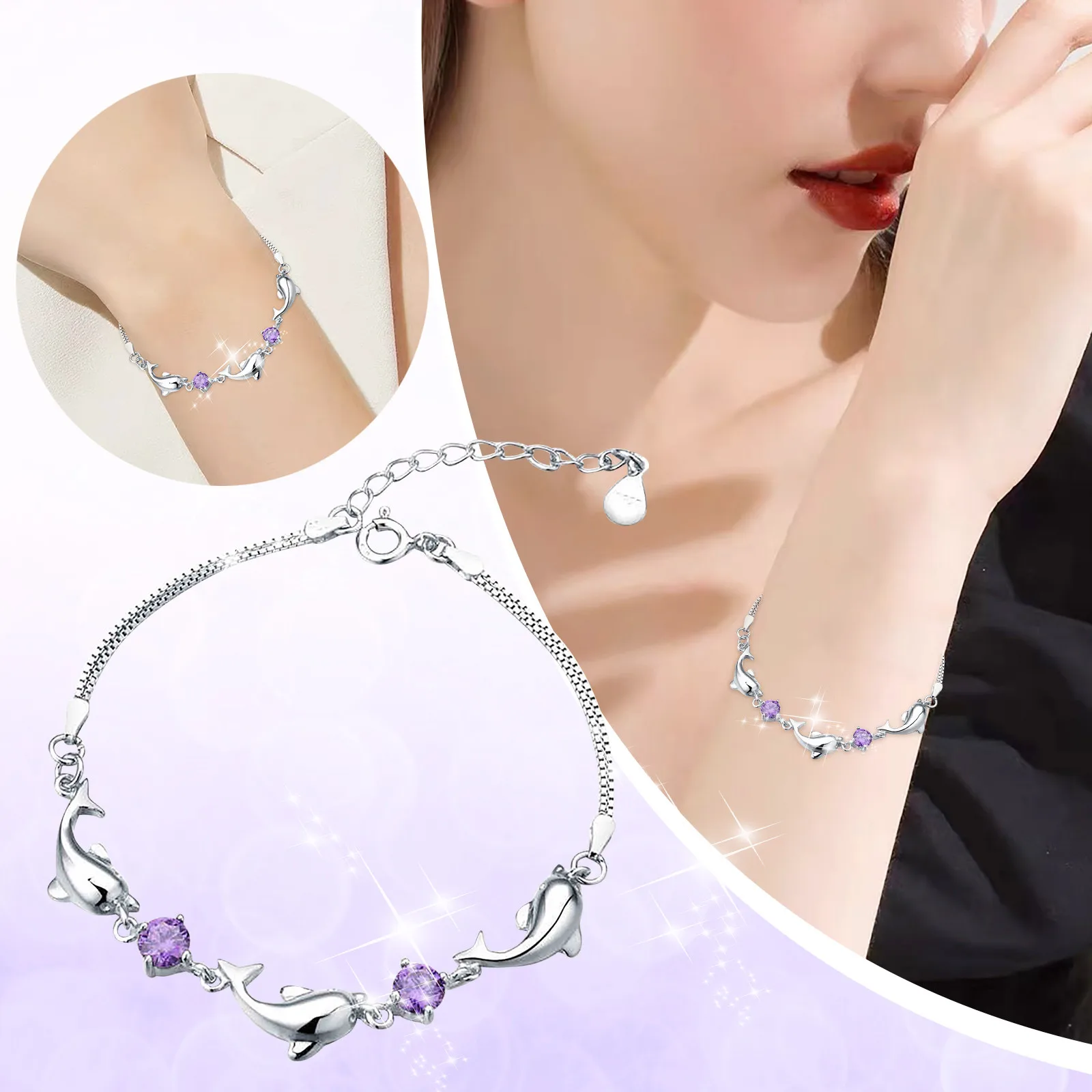 Dolphin Lover Amethyst Bracelet Women's Gold Plated Jewelry Jewelry Rose Gold Jewelry Set for Wedding
Dolphin Lover Amethyst Bracelet Women's Gold Plated Jewelry Jewelry Rose Gold Jewelry Set for Wedding