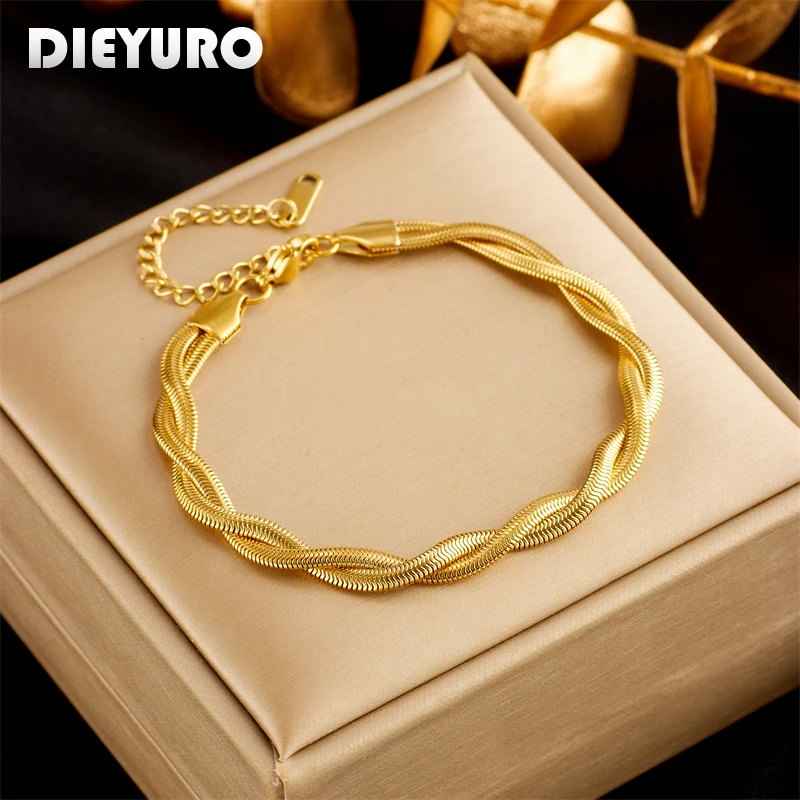 DIEYURO 316L Stainless Steel Gold Color Double Snake Chain Crossing Twist Bracelet For Women Fashion Girls Wrist Jewelry Gifts
DIEYURO 316L Stainless Steel Gold Color Double Snake Chain Crossing Twist Bracelet For Women Fashion Girls Wrist Jewelry Gifts