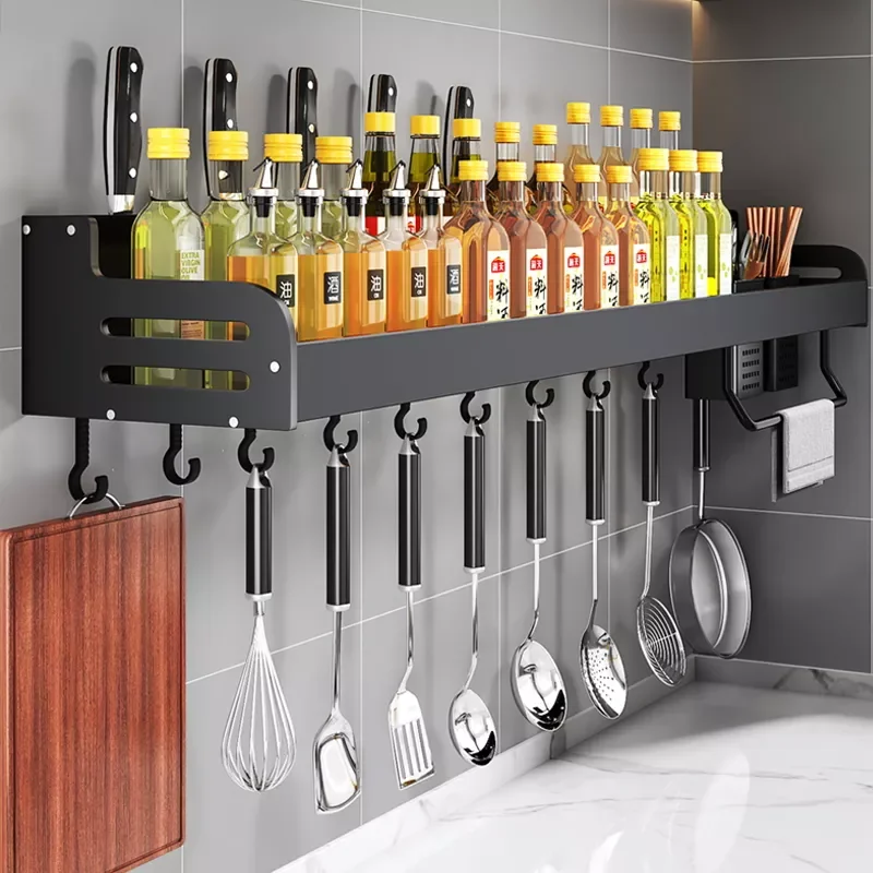 Kitchen Storage Shelf Wall-mounted Spice Racks Space Aluminum Multifunctional Punch-free Kitchen Shelf Kichen Organizer
Kitchen Storage Shelf Wall-mounted Spice Racks Space Aluminum Multifunctional Punch-free Kitchen Shelf Kichen Organizer