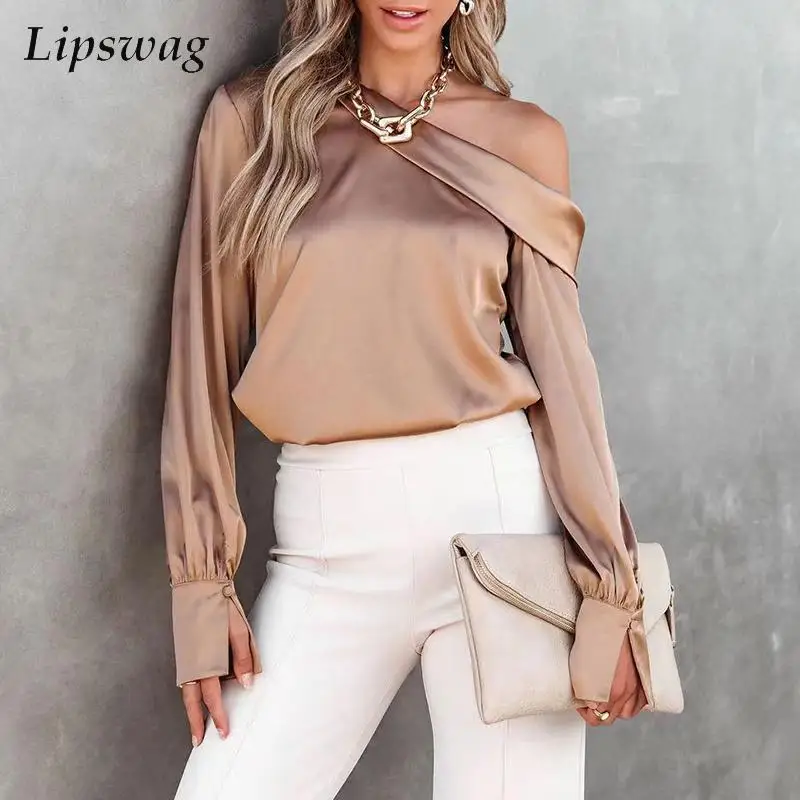 Women Sexy Off Shoulder Satin Blouse Pullover Autumn Fashion Solid Long Sleeve Shirt Office Lady Elegant Skew Collar Tops Blusas
Women Sexy Off Shoulder Satin Blouse Pullover Autumn Fashion Solid Long Sleeve Shirt Office Lady Elegant Skew Collar Tops Blusas