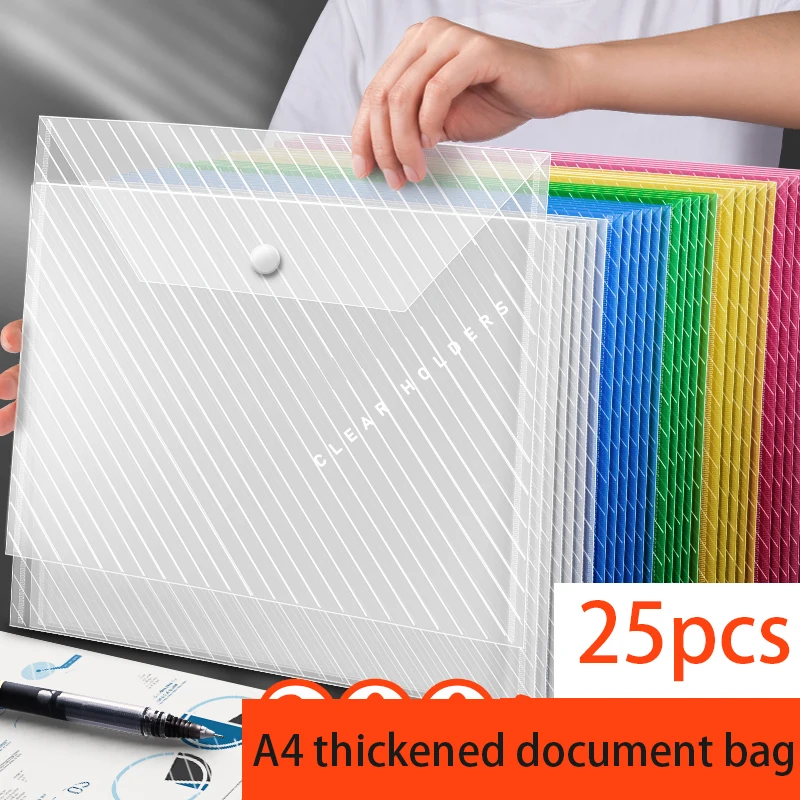 

25pcs 16c A4 File Bag Transparent Plastic Documents Filing Storage Bag Student Organizer Information Pocket Folders Stationery