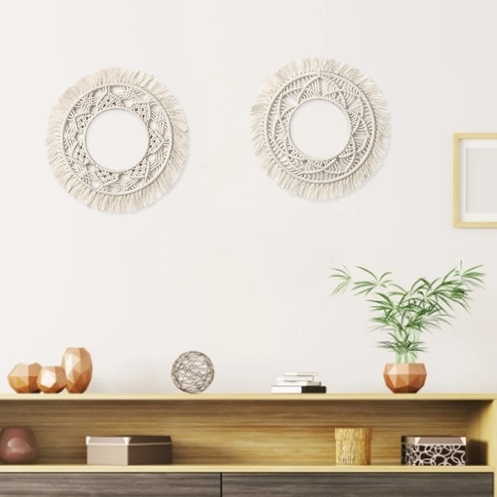 

Macrame Wall Mirror Boho Fringe Round Mirrors Art Home Room Decor For Apartment Living Room Bedroom Baby Christmas Decoration