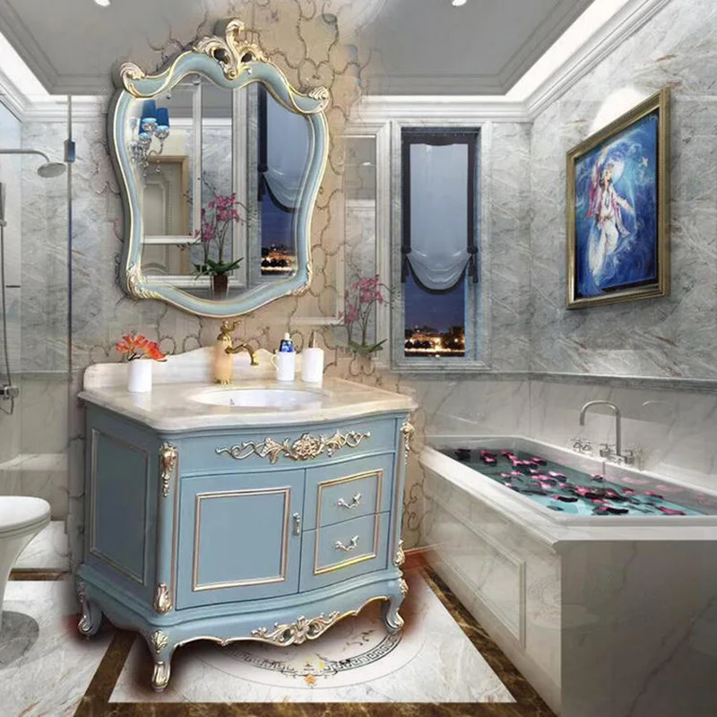 New European-style bathroom cabinet oak washbasin combination bathroom French bathroom cabinet washbasin washstand landing
New European-style bathroom cabinet oak washbasin combination bathroom French bathroom cabinet washbasin washstand landing