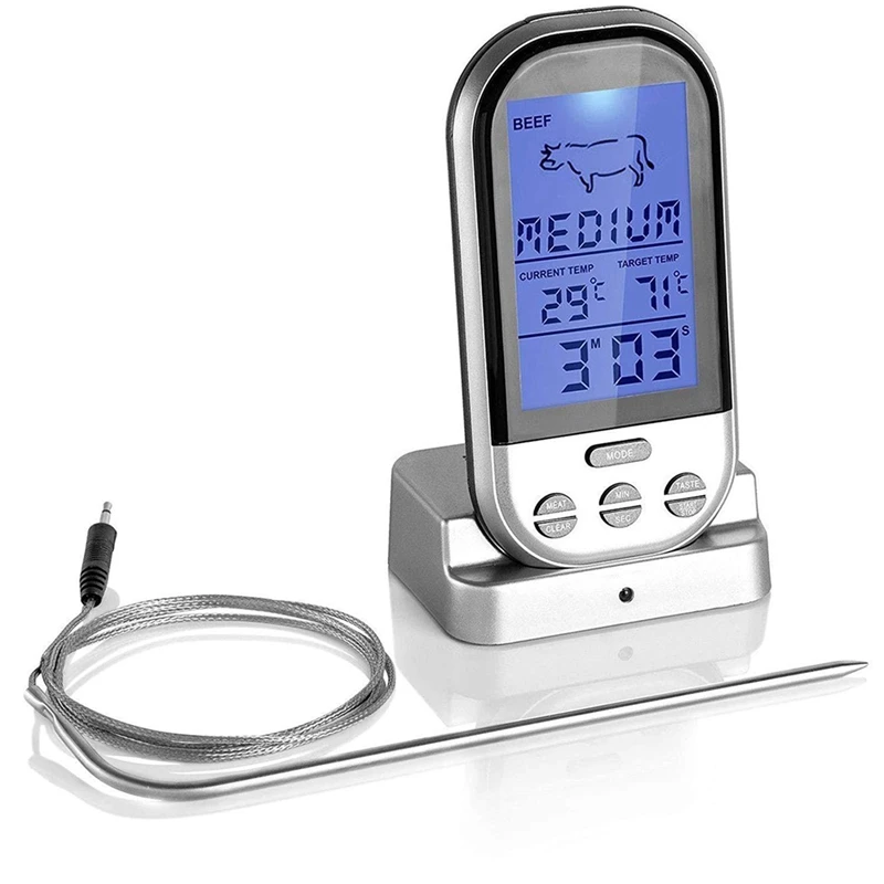 Wireless Digital Probe Meat Thermometer For Grill Smoker BBQ Food Oven Thermometer With Timer Alarm
Wireless Digital Probe Meat Thermometer For Grill Smoker BBQ Food Oven Thermometer With Timer Alarm