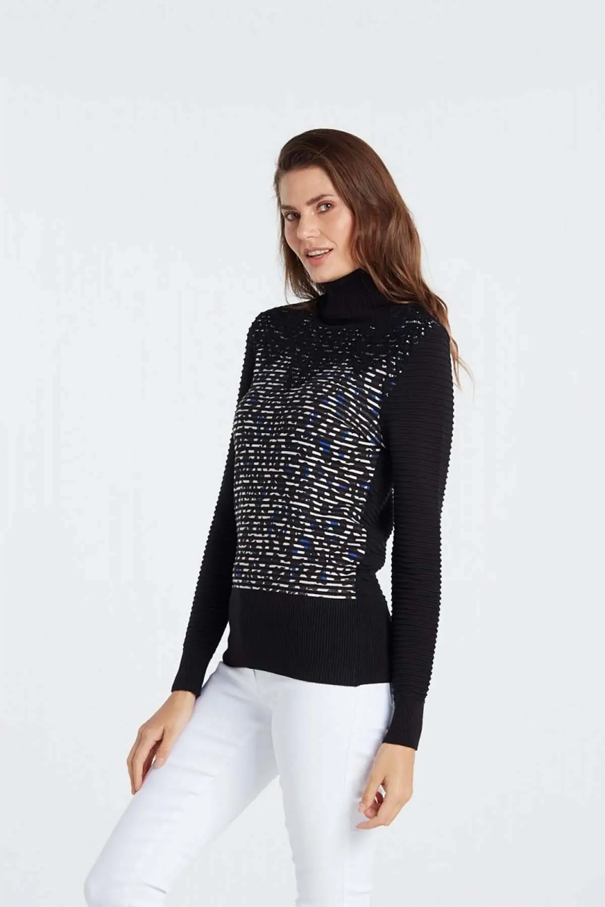 Printed Ruched Sweater Women Muslim Sweater 
Printed Ruched Sweater Women Muslim Sweater