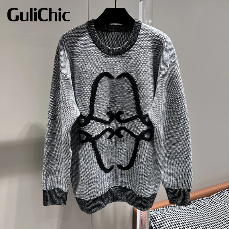 12.28 GuliChic Women Fashion Contrast Color Intarsia Letter Round Neck Long Sleeve Gray Wool Knitted Pullover Sweater
12.28 GuliChic Women Fashion Contrast Color Intarsia Letter Round Neck Long Sleeve Gray Wool Knitted Pullover Sweater