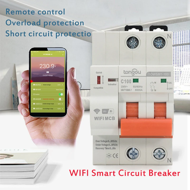 TOWSM1-100 2P WIFI Circuit Breaker Timer Remote Control With Overload And Overvoltage Protection Intelligent Reclosing Switch
TOWSM1-100 2P WIFI Circuit Breaker Timer Remote Control With Overload And Overvoltage Protection Intelligent Reclosing Switch