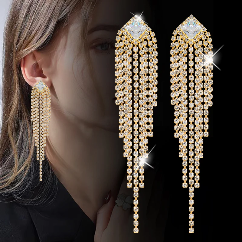 LEEKER Gold Color Long Tassel Hanging Earrings With Rhinestones bijoux femme earrings 2021 wedding accessories 2021 ZD1 XS2
LEEKER Gold Color Long Tassel Hanging Earrings With Rhinestones bijoux femme earrings 2021 wedding accessories 2021 ZD1 XS2