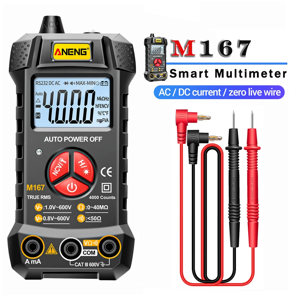 M167 Digital Mini Multimeter AC/DC Electrical Instruments Tester Auto Multimetro True Rms Transistor NCV Multimeter
M167 Digital Mini Multimeter AC/DC Electrical Instruments Tester Auto Multimetro True Rms Transistor NCV Multimeter