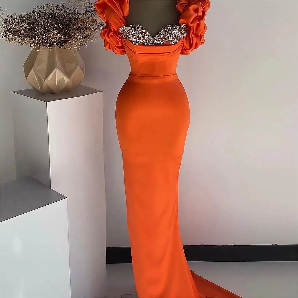 Mermaid Prom Dresses With Crystals Sweetheart Ruched Puffy Short Sleeves Girls Formal Party Dress Simple Satin Birthday Gowns
Mermaid Prom Dresses With Crystals Sweetheart Ruched Puffy Short Sleeves Girls Formal Party Dress Simple Satin Birthday Gowns
