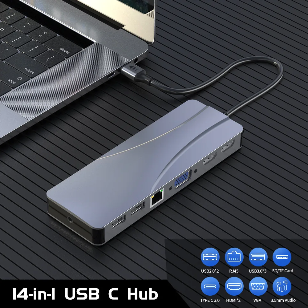 14 in 1 typec hub docking station 60W PD VGA USB3.0 typec RJ45 multifunction hub for macbook laptop usb c hub
14 in 1 typec hub docking station 60W PD VGA USB3.0 typec RJ45 multifunction hub for macbook laptop usb c hub