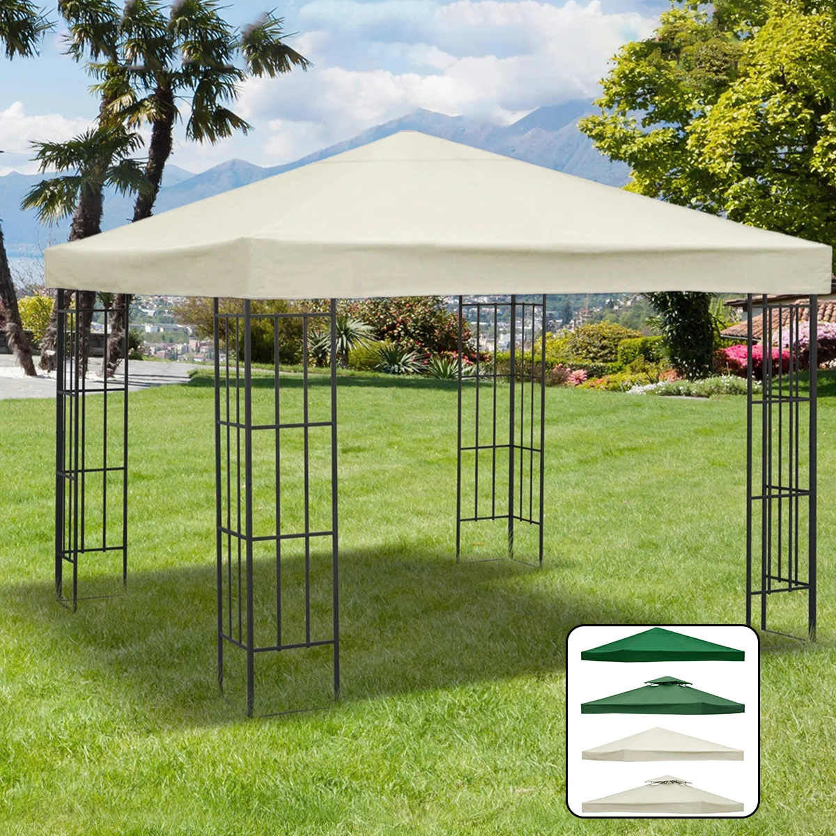 

Garden Gazebo Top Cover 3x3M Canopy Replacement Pavilion Roof 1/2 Tier Outdoor Patio Garden Tent Roof Top Durable Replacement