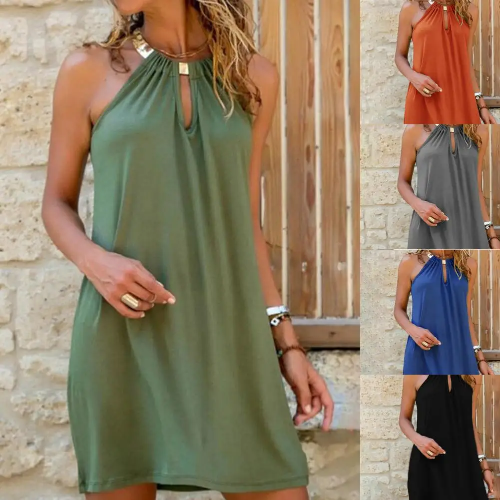 Lady vintage dress women summer 2021 Metal Halter Loose Casual Women Loose Sleeveless Dress for Party Orange dresses 
Lady vintage dress women summer 2021 Metal Halter Loose Casual Women Loose Sleeveless Dress for Party Orange dresses