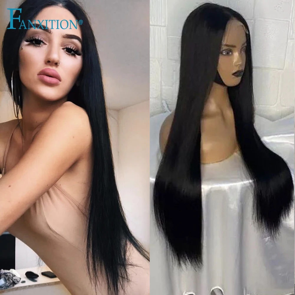 FANXITION Black Synthetic Lace Front Wig Long Straight Lace Front Wigs Pelucas De Mujer Heat Resistant Fiber Glueless Lace Wig 
FANXITION Black Synthetic Lace Front Wig Long Straight Lace Front Wigs Pelucas De Mujer Heat Resistant Fiber Glueless Lace Wig
