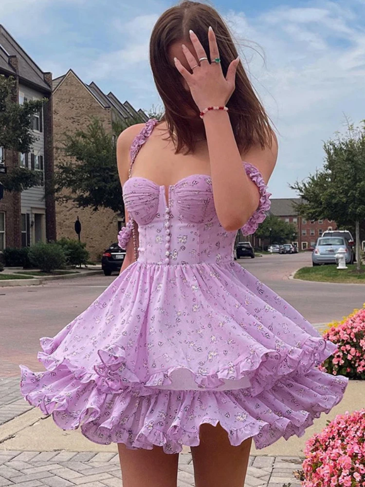 Sexy Strap Floral Print Ruffle Purple Mini Dresses Women 2022 Fashion Y2K Sleeveless Casual Holiday Vestido Elegant Party Dress
Sexy Strap Floral Print Ruffle Purple Mini Dresses Women 2022 Fashion Y2K Sleeveless Casual Holiday Vestido Elegant Party Dress