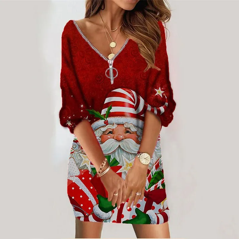 2023 Dress for Women Autumn Winter Women Long Sleeve V-neck Polyester Printing Mini Dress Christmas Dress
2023 Dress for Women Autumn Winter Women Long Sleeve V-neck Polyester Printing Mini Dress Christmas Dress