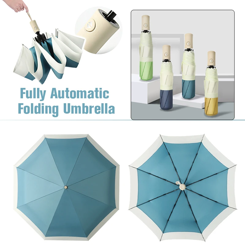 

Automatic Opening And Closing Umbrella 8 Rib Automatic Windproof 3 Folding Sun/Rain Compact Umbrella Parasol for Student Girls
