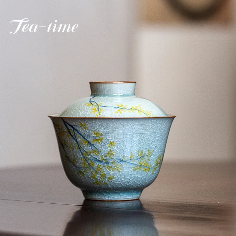 Ice Cracked Texture Hand-painted Tea Tureen Underglaze Color Single Bowl Ceramic Ercai Gaiwan Hand-pulled Embryo Chinese Wood 
Ice Cracked Texture Hand-painted Tea Tureen Underglaze Color Single Bowl Ceramic Ercai Gaiwan Hand-pulled Embryo Chinese Wood
