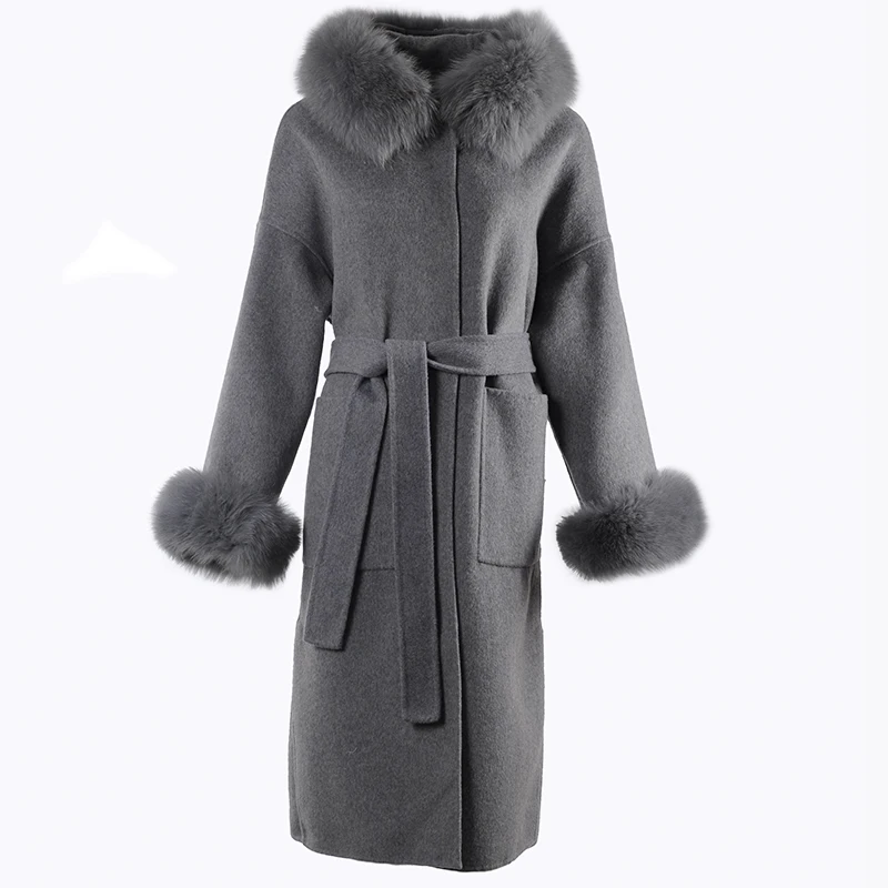 CX-G-T-67 Women Luxury Outfits Real Fox Fur Trim Hooded Wool Blends Long Coat with Belt
CX-G-T-67 Women Luxury Outfits Real Fox Fur Trim Hooded Wool Blends Long Coat with Belt