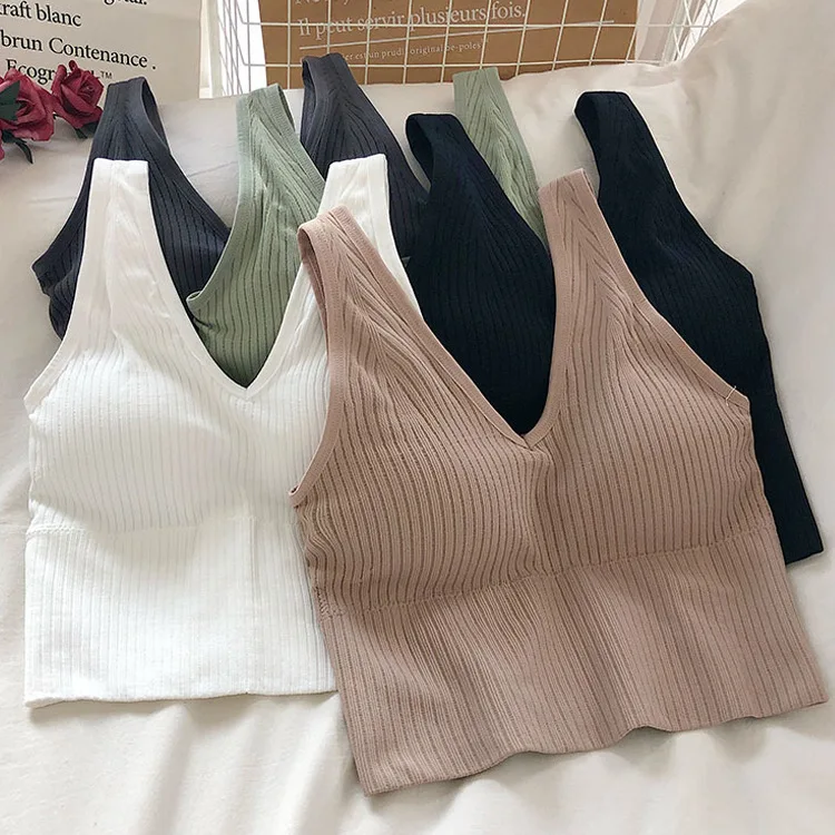Seamless Crop Top Women Underwear Ribbed Tank Top Beauty V-neck Bra Knitted Solid Harajuku Camisole Padded Bralette Lingerie
Seamless Crop Top Women Underwear Ribbed Tank Top Beauty V-neck Bra Knitted Solid Harajuku Camisole Padded Bralette Lingerie