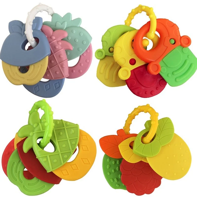 Baby Soft Rubber Rattle Teether Toy Newborn Chews Food Grade Silicone Infant Training Kids Sensory Chew Toys Fruit Cartoon 0-3Y
Baby Soft Rubber Rattle Teether Toy Newborn Chews Food Grade Silicone Infant Training Kids Sensory Chew Toys Fruit Cartoon 0-3Y