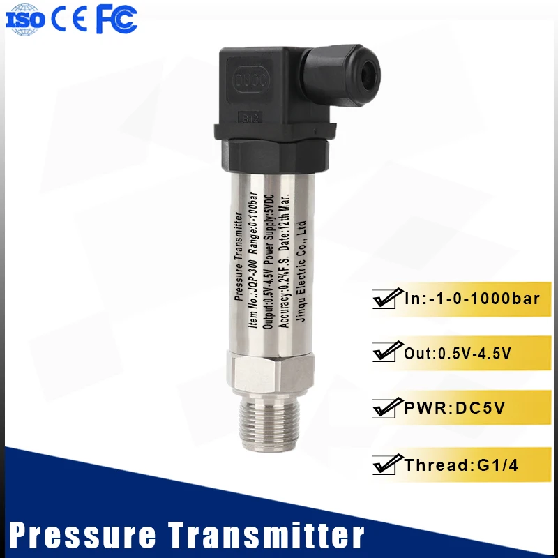 Diffusion Silicon Pressure Transmitter Water Air Oil Pressure Sensor Output 0.5V-4.5V Free 1M Cable Thread G1/4 DC5V
Diffusion Silicon Pressure Transmitter Water Air Oil Pressure Sensor Output 0.5V-4.5V Free 1M Cable Thread G1/4 DC5V