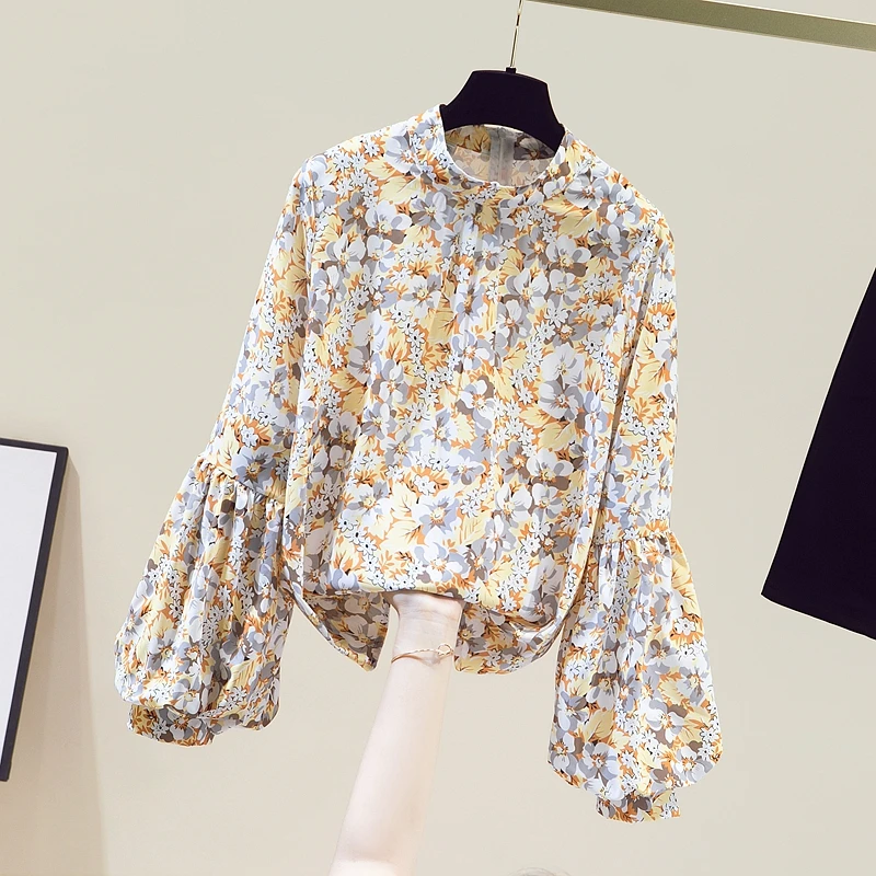 Spring Autumn Stand Sollar Floral Shirt Women Casual Lantern Sleeve Chiffon Shirts Ladies Elegant Print Blouse And Tops Q171
Spring Autumn Stand Sollar Floral Shirt Women Casual Lantern Sleeve Chiffon Shirts Ladies Elegant Print Blouse And Tops Q171
