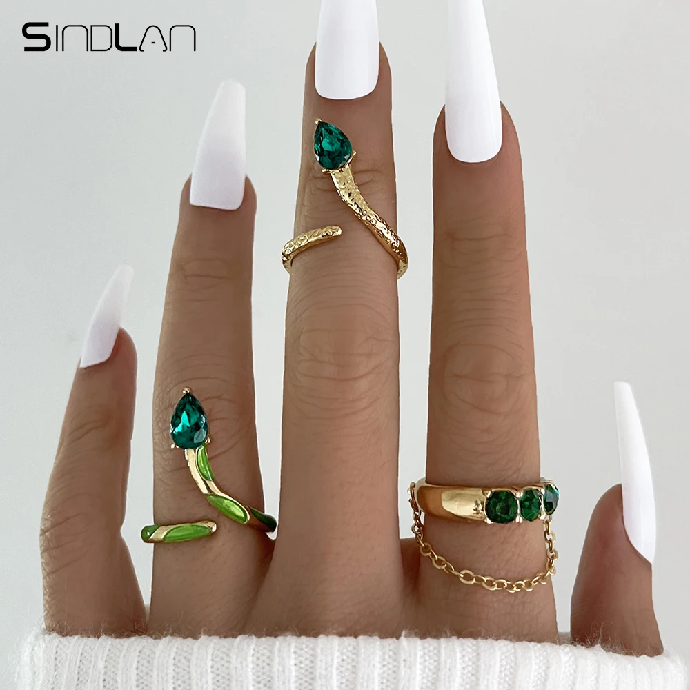 Sindlan 3Pcs Y2k Green Crystal Snake Rings for Women Kpop Gold Color Chain Strange Things Female Vintage Fashion Jewelry Anillos
Sindlan 3Pcs Y2k Green Crystal Snake Rings for Women Kpop Gold Color Chain Strange Things Female Vintage Fashion Jewelry Anillos